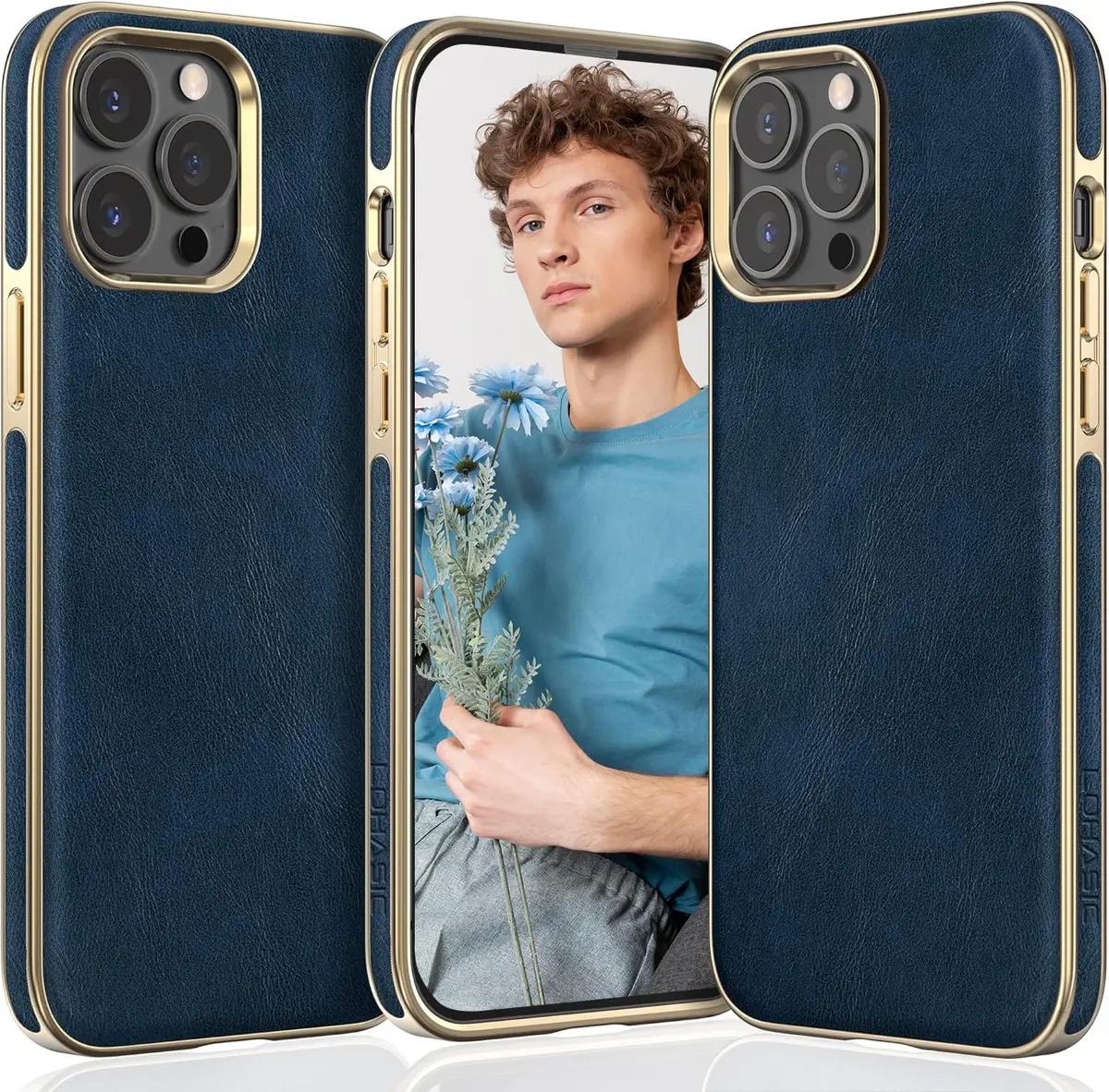 LOHASIC for iPhone 14 Pro Case Leather, Protective Phone Cover, Blue | Luxury Vegan Leather with Drop & Anti-Slip - main product image