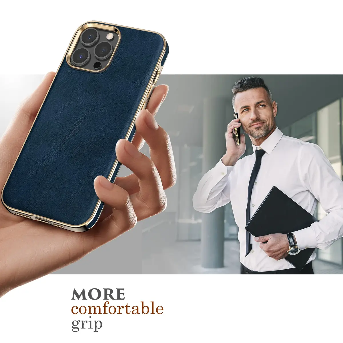 LOHASIC for iPhone 14 Pro Case Leather, Protective Phone Cover, Blue | Luxury Vegan Leather with Drop & Anti-Slip - view 5