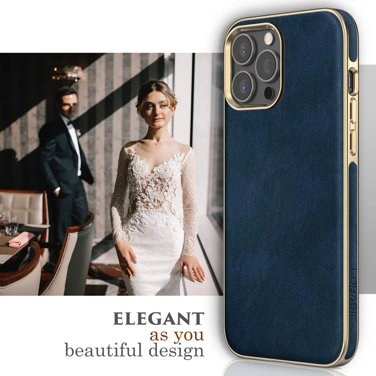 LOHASIC for iPhone 14 Pro Case Leather, Protective Phone Cover, Blue | Luxury Vegan Leather with Drop & Anti-Slip - view 4