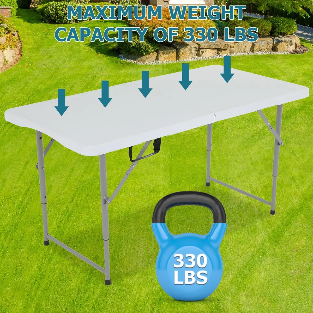 Pazidom 4FT Folding Table, Height Adjustable, Heavy Duty Plastic, 330LBS Capacity | Portable & Fold-in-Half - view 6