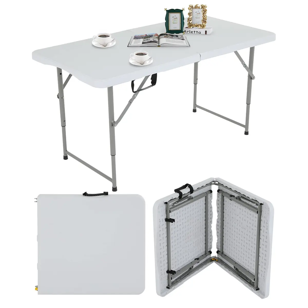 Pazidom 4FT Folding Table, Height Adjustable, Heavy Duty Plastic, 330LBS Capacity | Portable & Fold-in-Half - main product image