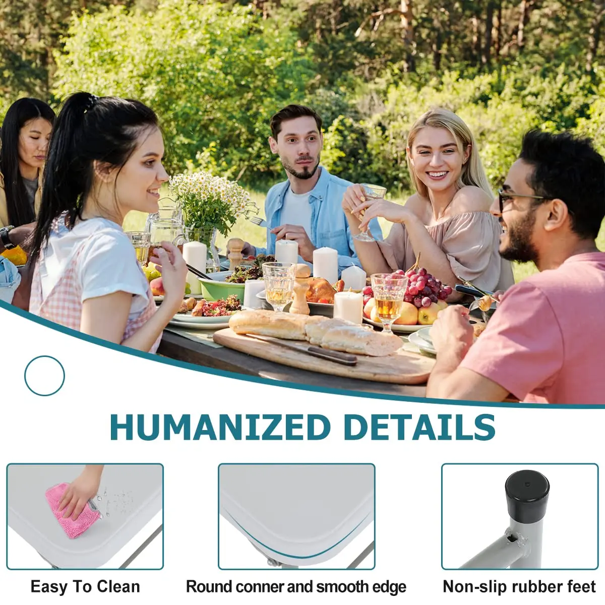 Pazidom 4FT Folding Table, Height Adjustable, Heavy Duty Plastic, 330LBS Capacity | Portable & Fold-in-Half - view 2