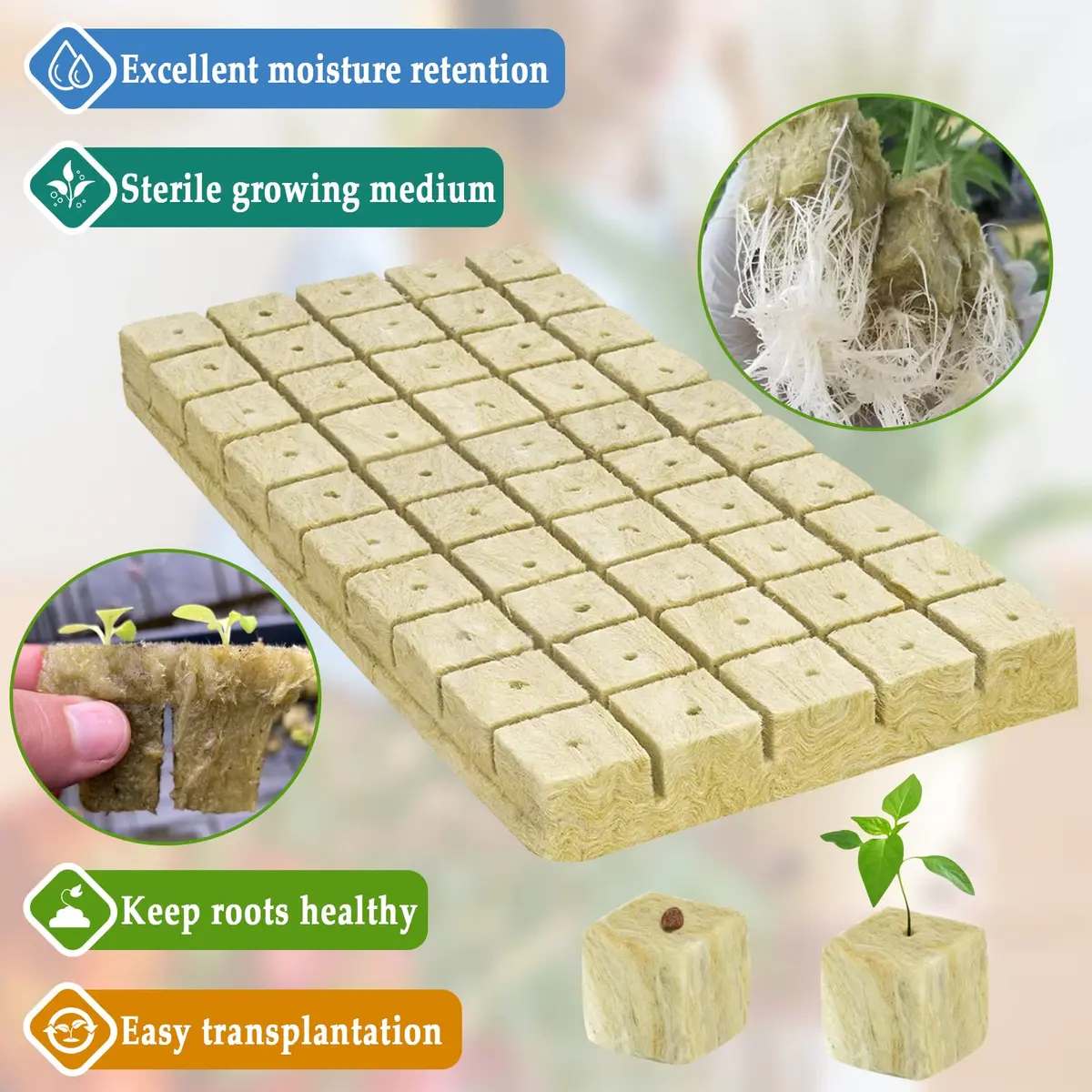 Legigo 200 Rockwool Cubes Seed Starter Plugs 1 Inch | Hydroponics & Soilless Cultivation - view 3