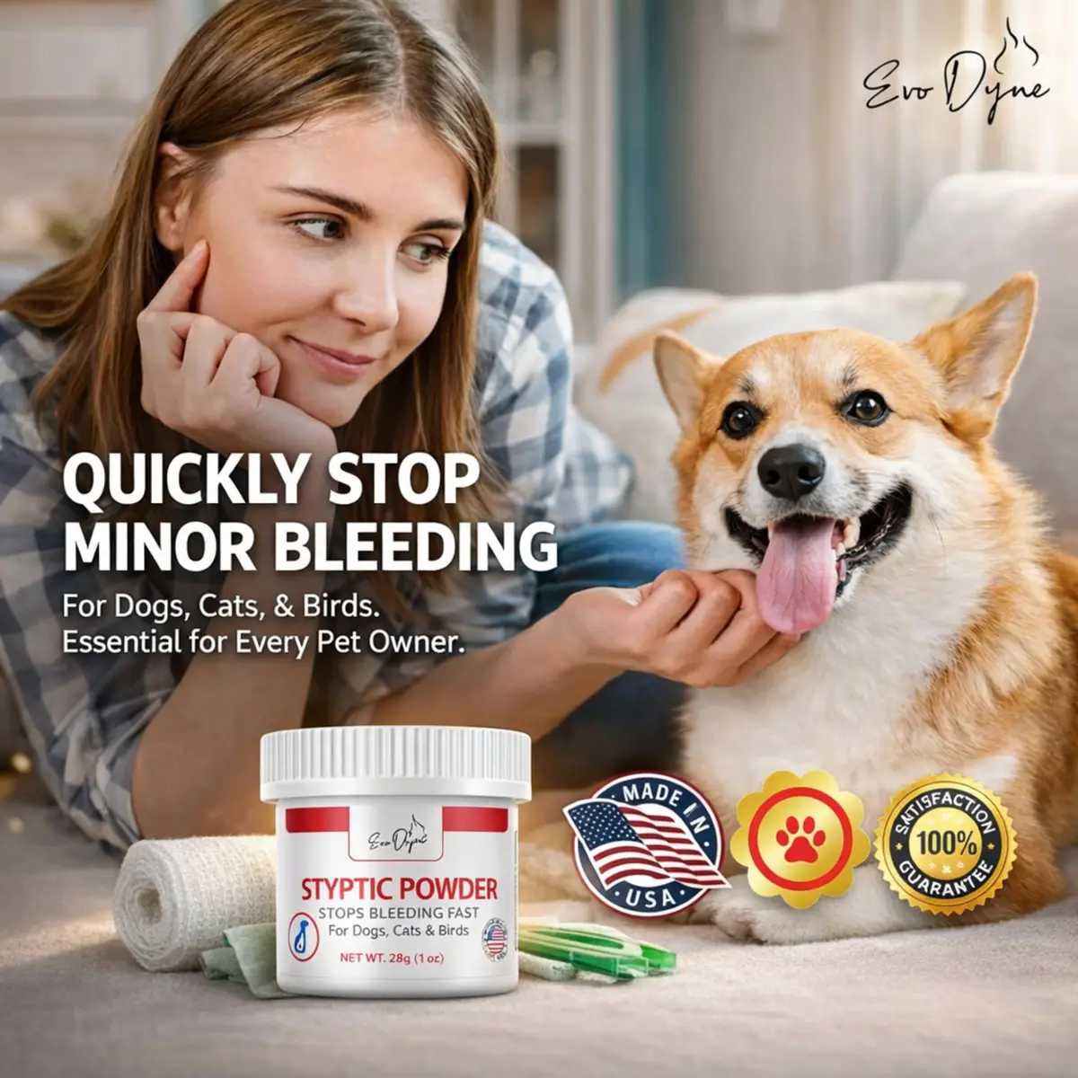 Evo Dyne Styptic Powder 2-Pack 2 oz (56g) for Dogs, Cats & Birds | Fast Bleeding Stop for Pet Nail Trims - view 6