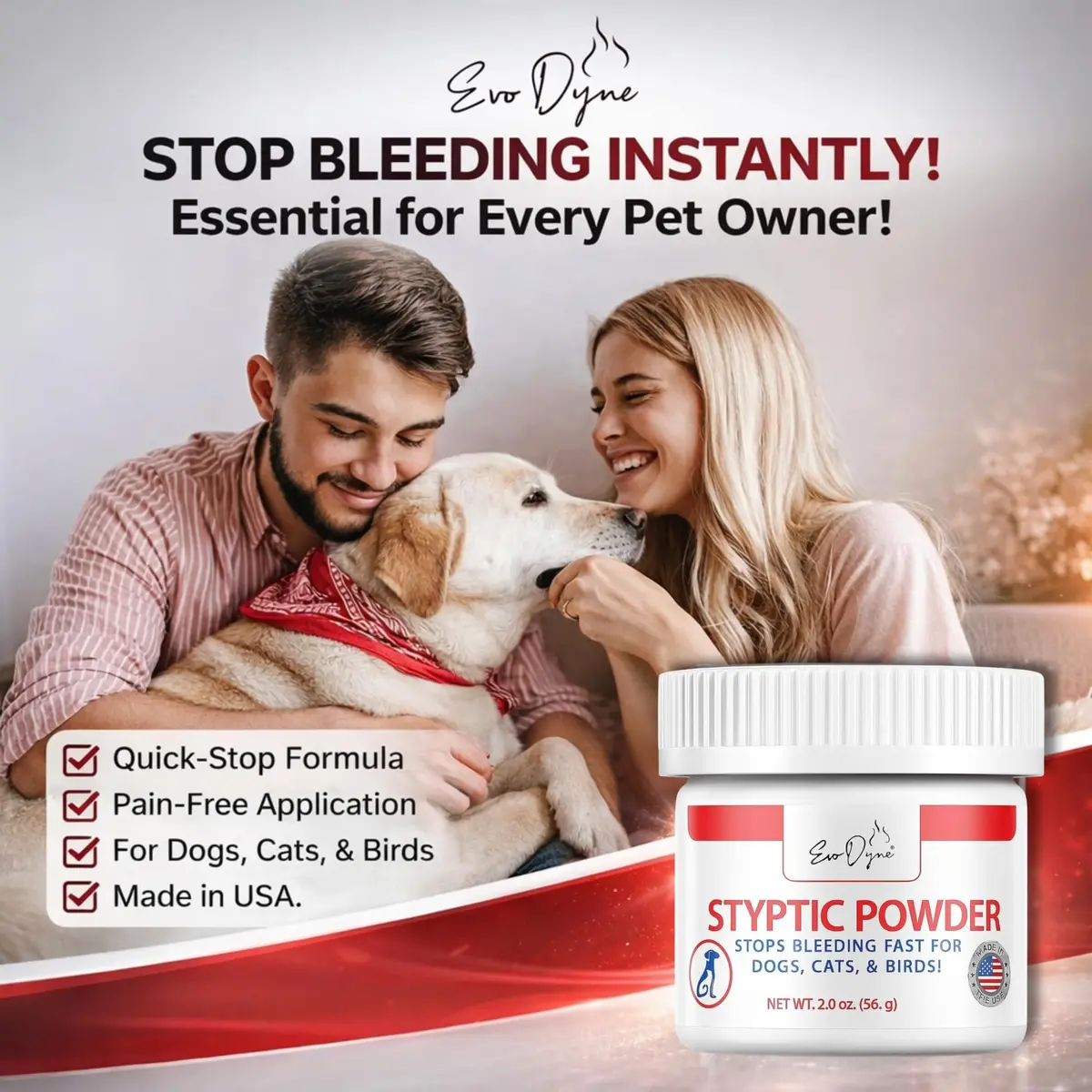 Evo Dyne Styptic Powder 2-Pack 2 oz (56g) for Dogs, Cats & Birds | Fast Bleeding Stop for Pet Nail Trims - view 7