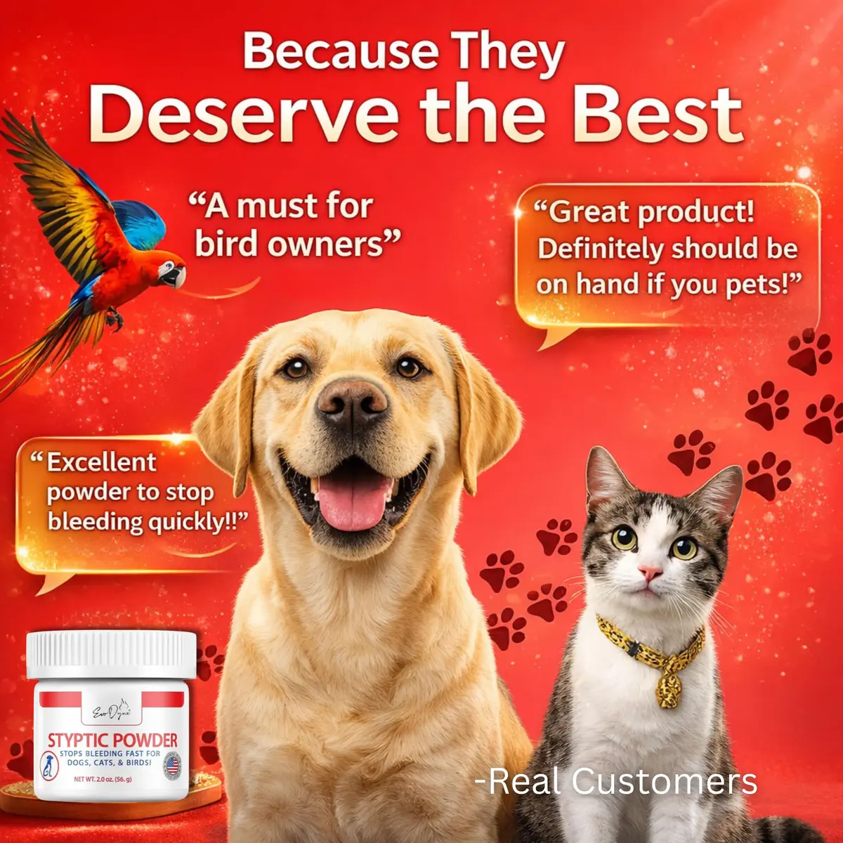 Evo Dyne Styptic Powder 2-Pack 2 oz (56g) for Dogs, Cats & Birds | Fast Bleeding Stop for Pet Nail Trims - view 2