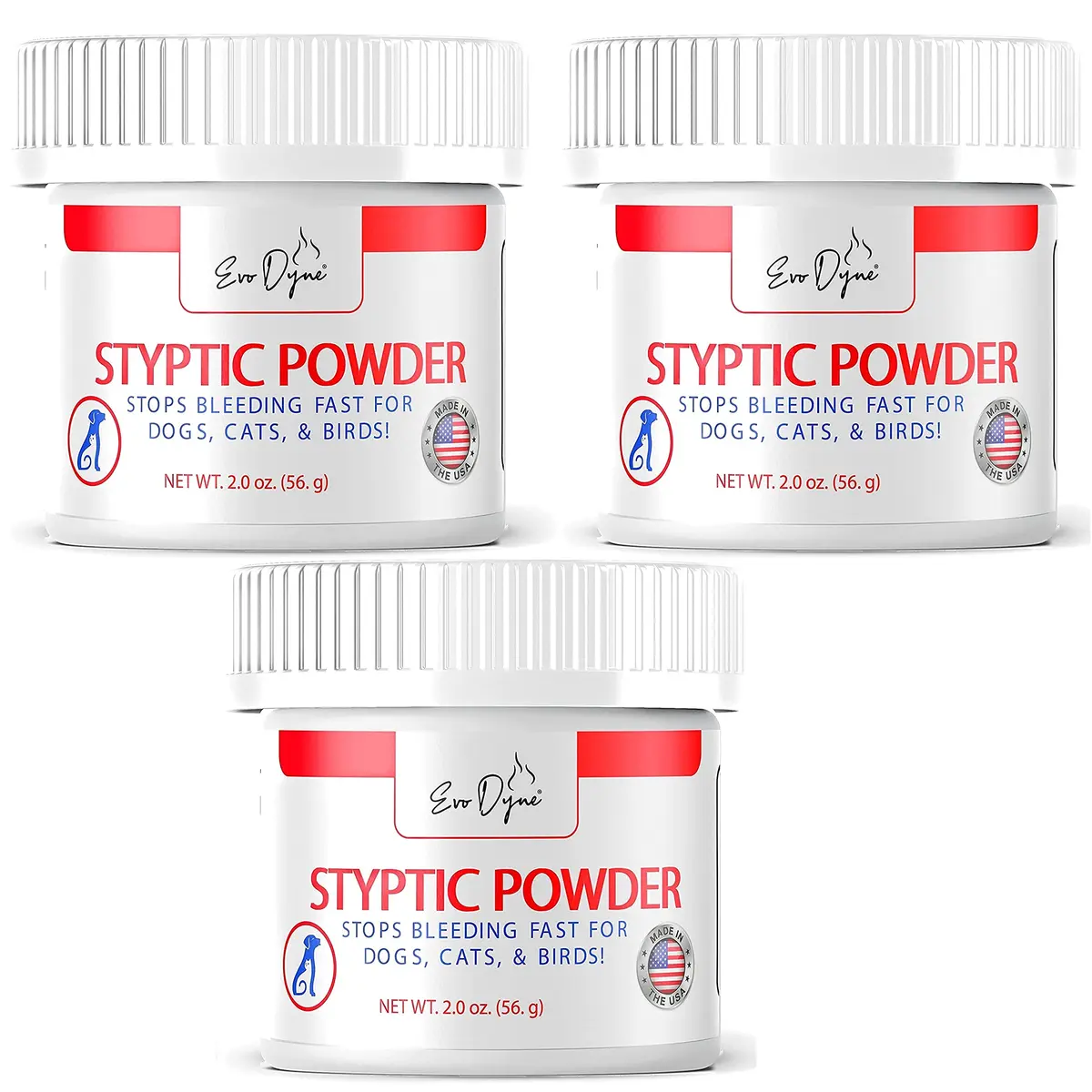 Evo Dyne Styptic Powder 3-Pack 6 oz (170g) for Dogs, Cats & Birds | Fast Bleeding Stop for Grooming Accidents - main product image