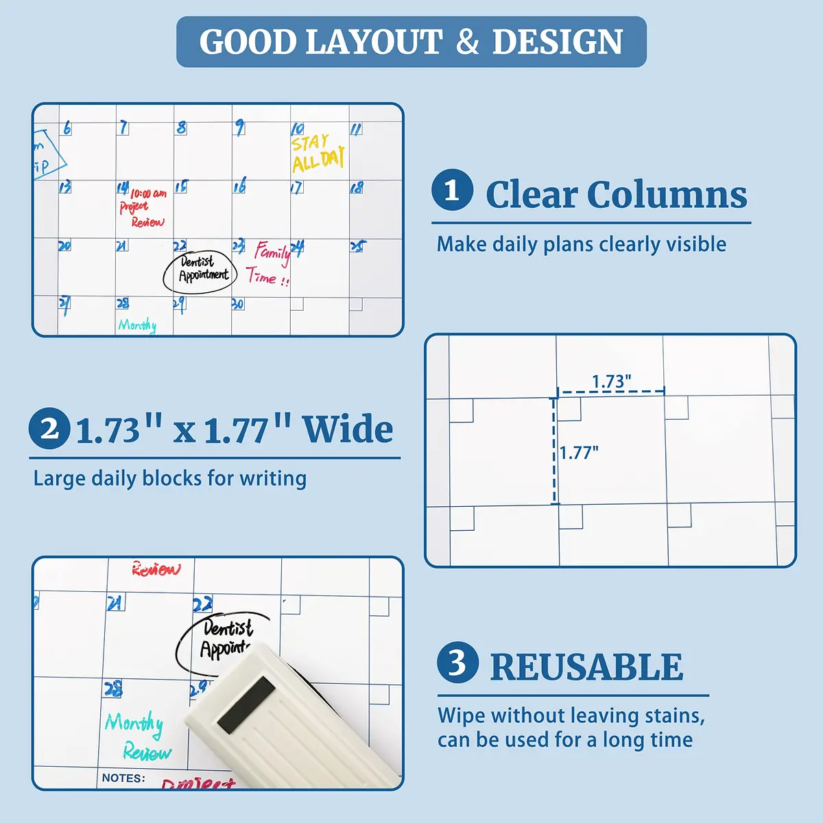 BooQool Large Dry Erase Calendar 37" x 57.9" | Yearly Wall Planner with Notes Section - view 4