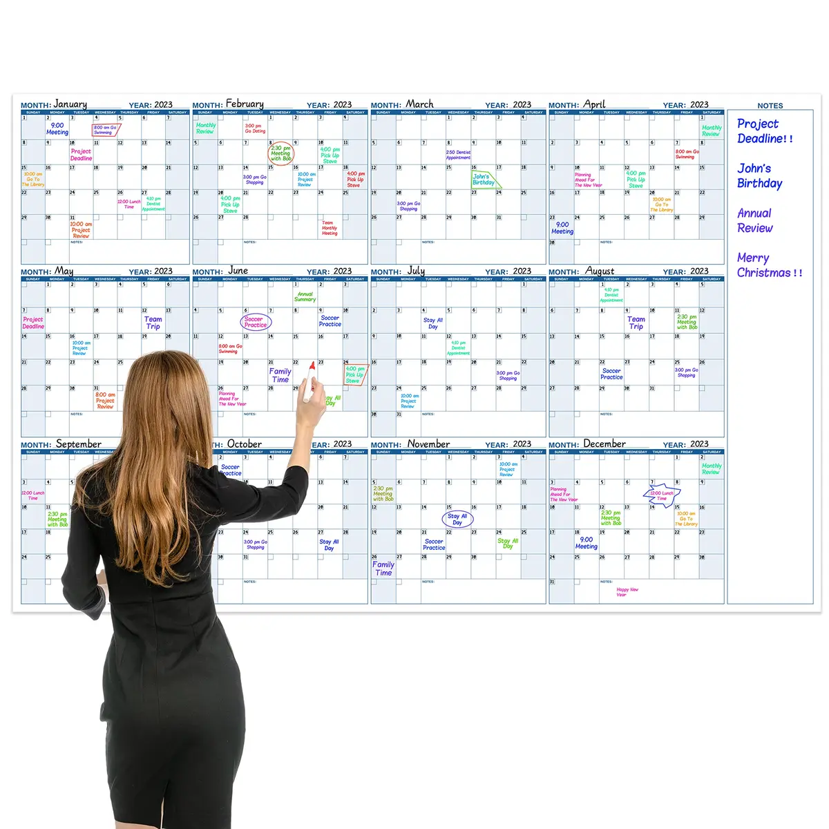 BooQool Large Dry Erase Calendar 37" x 57.9" | Yearly Wall Planner with Notes Section - main product image
