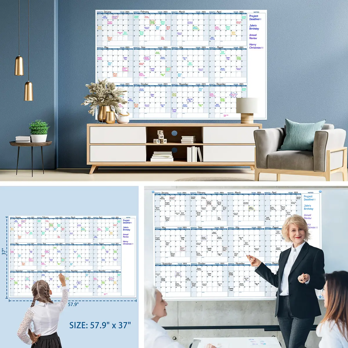BooQool Large Dry Erase Calendar 37" x 57.9" | Yearly Wall Planner with Notes Section - view 7
