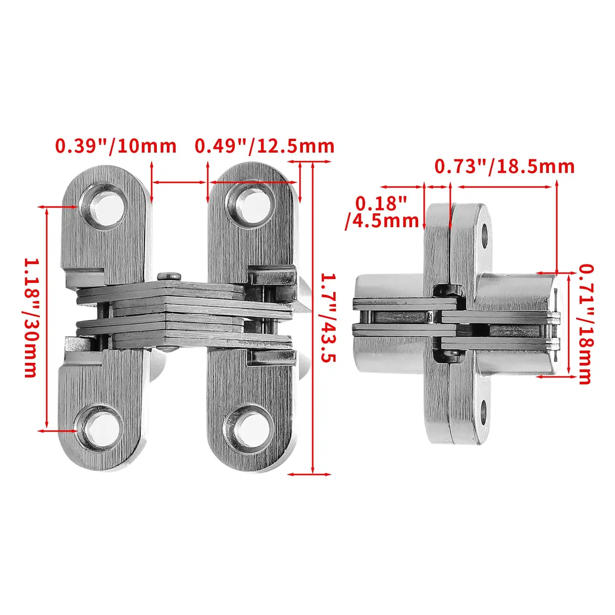 Rierdge 1-3/4" Hidden Hinge Stainless Steel 180 Degree | Frameless Concealed Door Hinge (44mm, 4pcs) - view 2