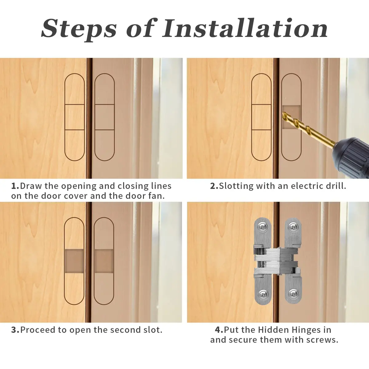 Rierdge Hidden Gate Hinge 2-3/8" Stainless Steel | 180° Invisible Cross Hinge for Frameless Cabinets - view 5