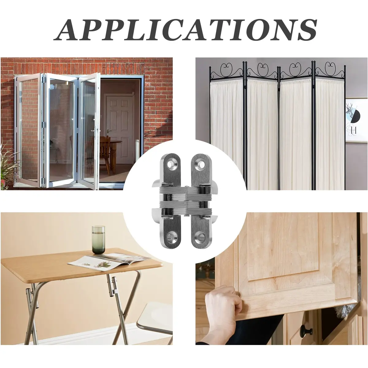 Rierdge Hidden Gate Hinge 2-3/8" Stainless Steel | 180° Invisible Cross Hinge for Frameless Cabinets - view 6