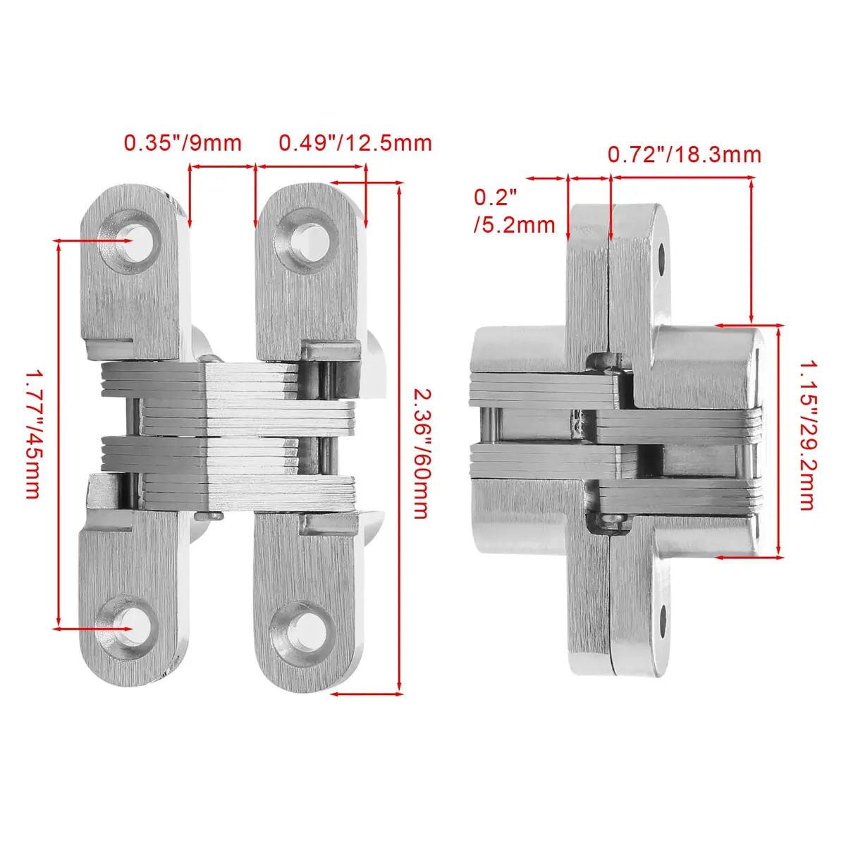 Rierdge Hidden Gate Hinge 2-3/8" Stainless Steel | 180° Invisible Cross Hinge for Frameless Cabinets - view 3