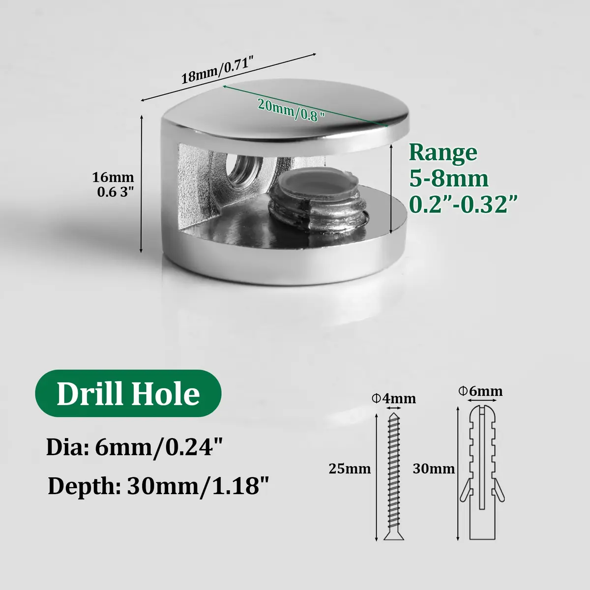 SAYAYO Glass Shelf Brackets Adjustable for 5-8 mm | Durable Zinc Alloy Support - view 3