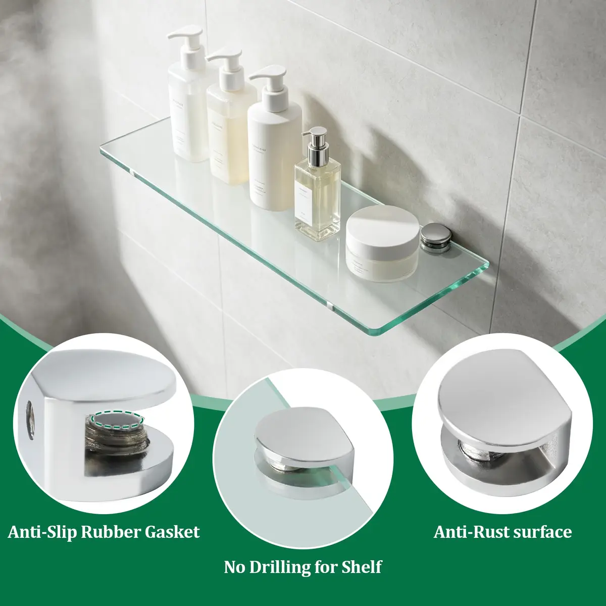 SAYAYO Glass Shelf Brackets Adjustable for 5-8 mm | Durable Zinc Alloy Support - view 4