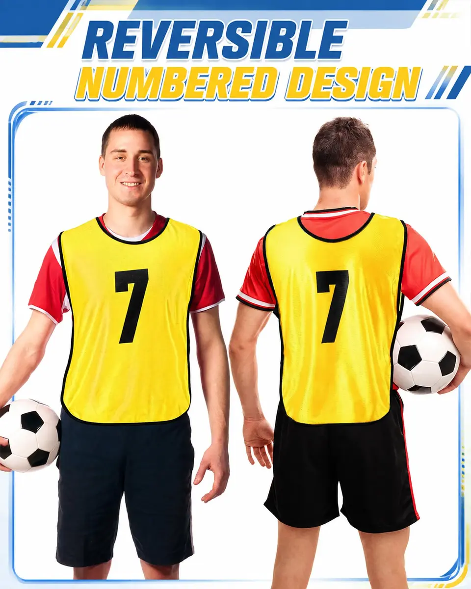 Yahenda 24 Pcs Soccer Pinnies Numbered Vests Large | Reversible Team Jerseys for Sports - view 5