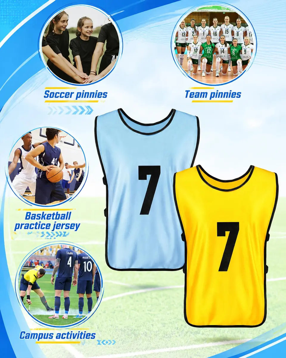 Yahenda 24 Pcs Soccer Pinnies Numbered Vests Large | Reversible Team Jerseys for Sports - view 6