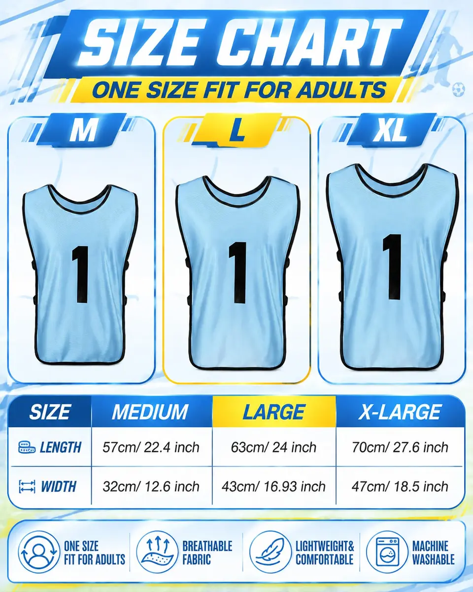 Yahenda 24 Pcs Soccer Pinnies Numbered Vests Large | Reversible Team Jerseys for Sports - view 2