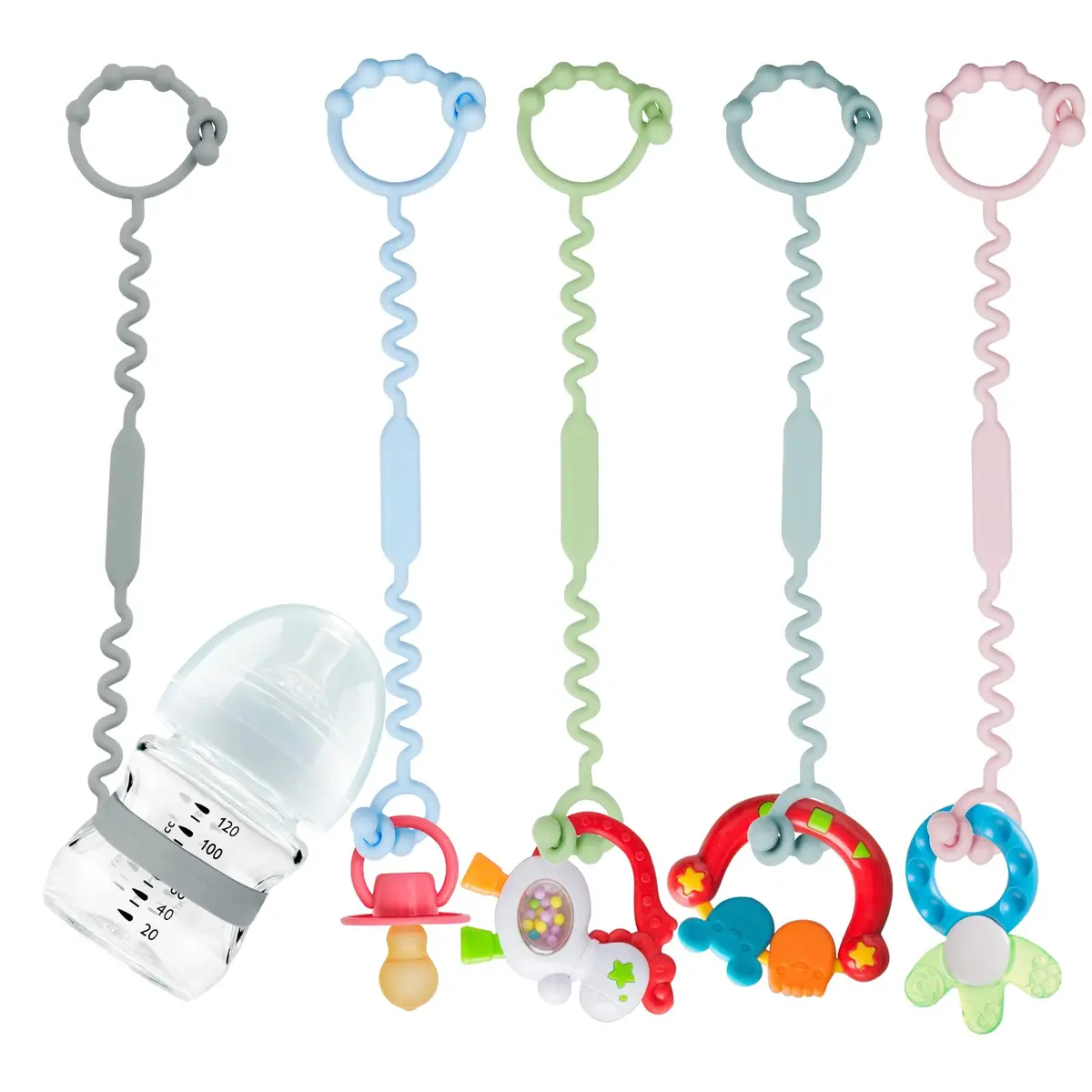 Yunaeduo Silicone Toy Straps for Baby, 5 Pack - Adjustable Safety Holder for Stroller, High Chair, Sippy Cups | BPA-Free - main product image