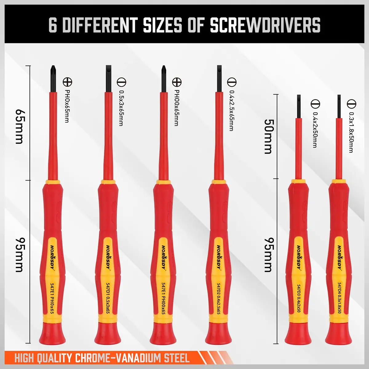 HORUSDY 1000V 6-Piece Mini Insulated Screwdriver Set | Magnetic Tip, Slotted & Phillips, for Electrical & Micro Projects - view 4