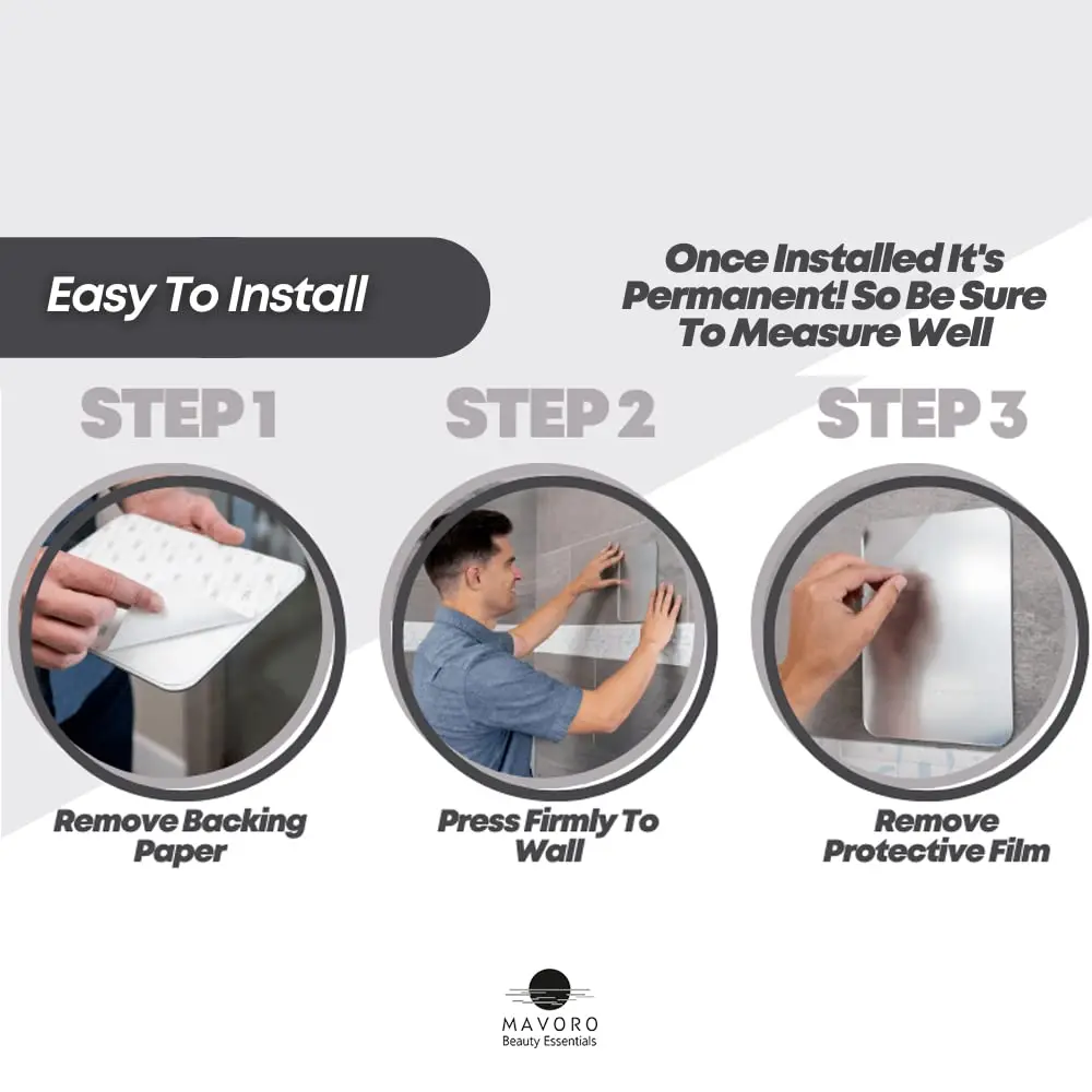Mavoro 7x9 inch Acrylic Shower Mirror | Unbreakable, Less Fog, 3M Adhesive Mount | 17.8cm x 22.9cm - view 4