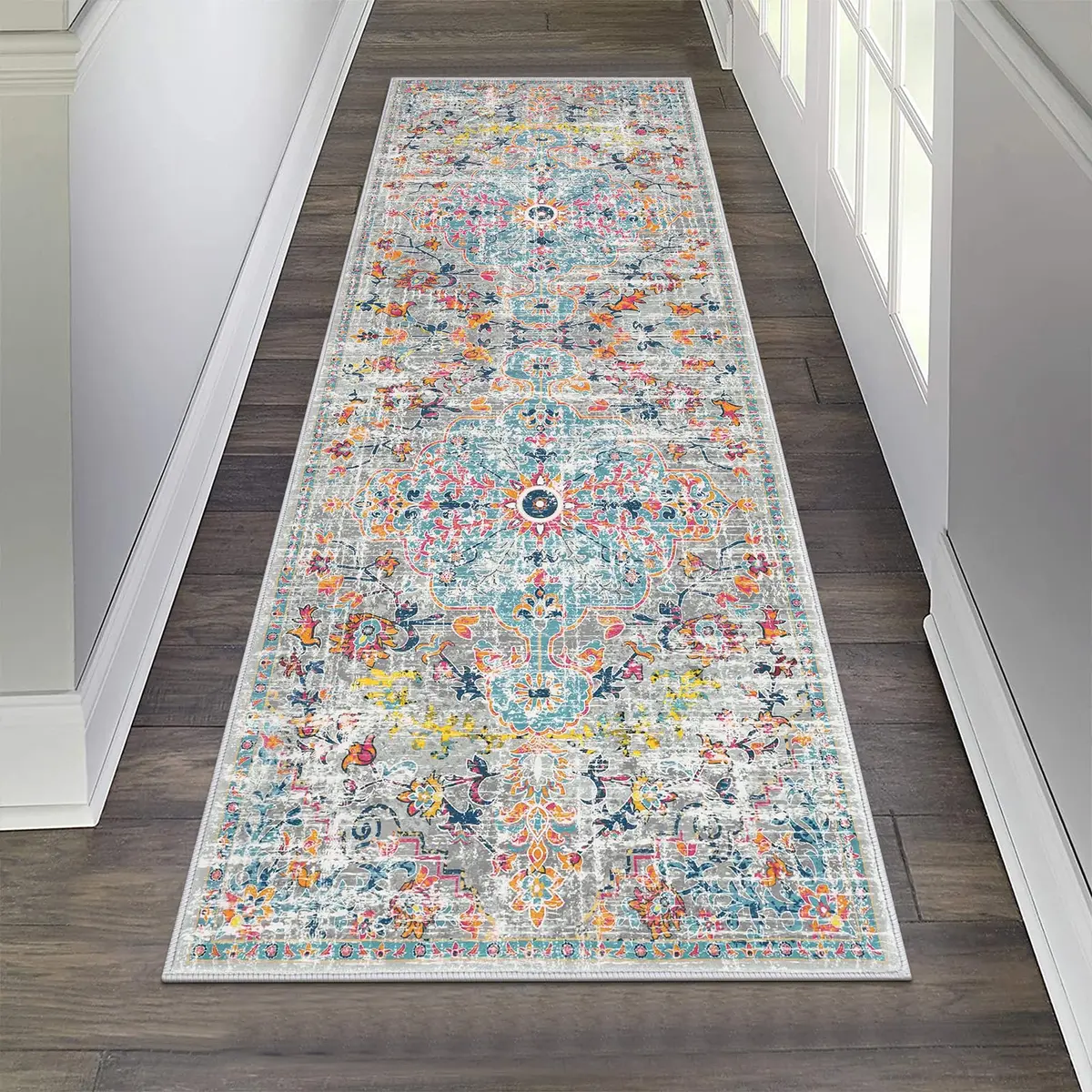Pauwer Hallway Runner Rug 2x6 | Washable Non Slip Grey Multi (70-120 chars) - main product image