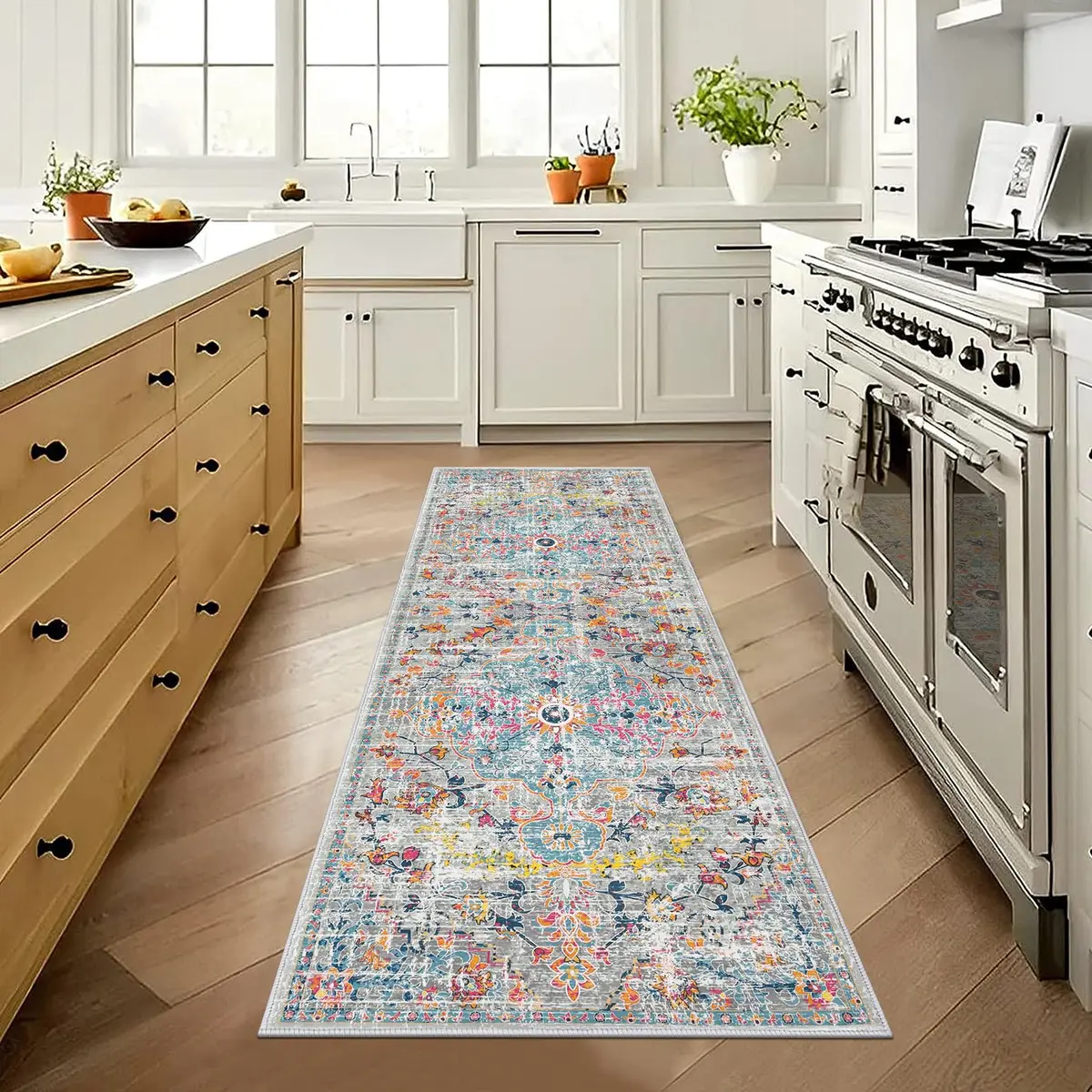 Pauwer Hallway Runner Rug 2x6 | Washable Non Slip Grey Multi (70-120 chars) - view 6