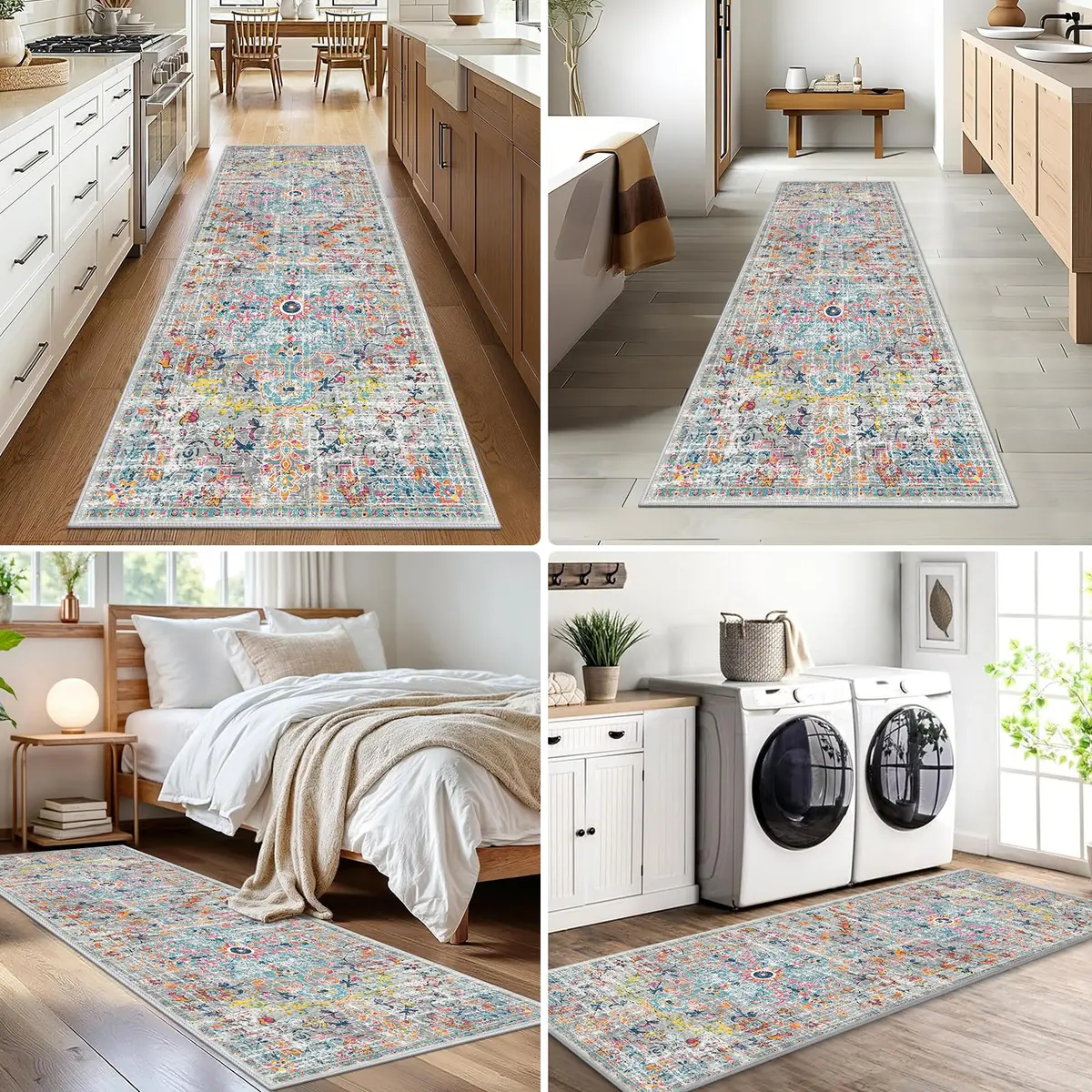 Pauwer Hallway Runner Rug 2x6 | Washable Non Slip Grey Multi (70-120 chars) - view 7