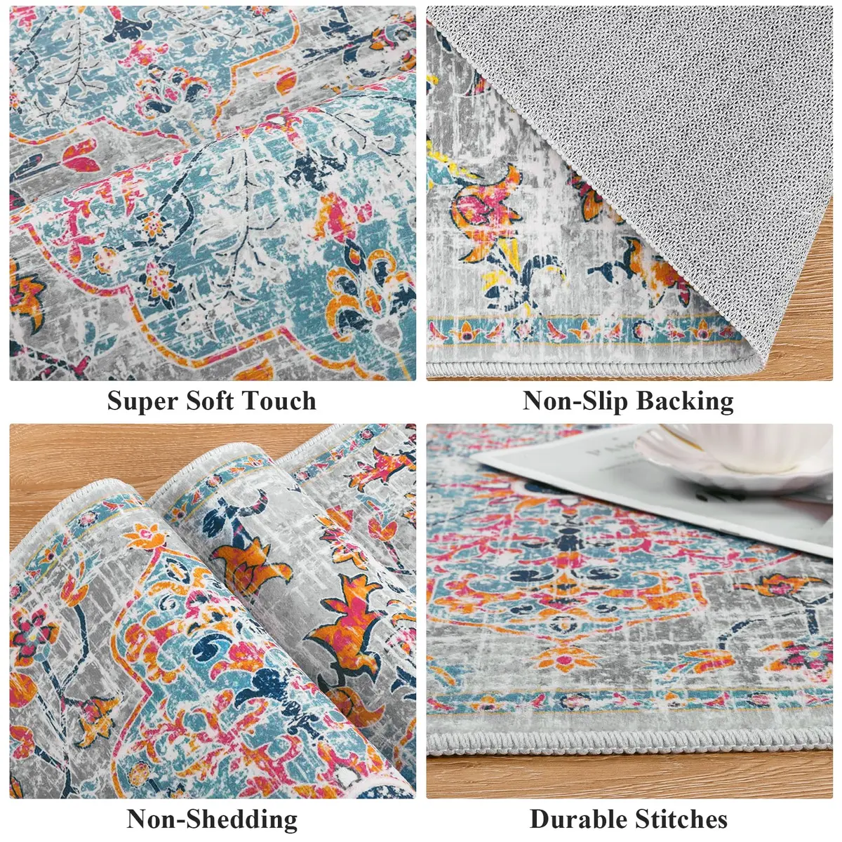 Pauwer Hallway Runner Rug 2x6 | Washable Non Slip Grey Multi (70-120 chars) - view 2
