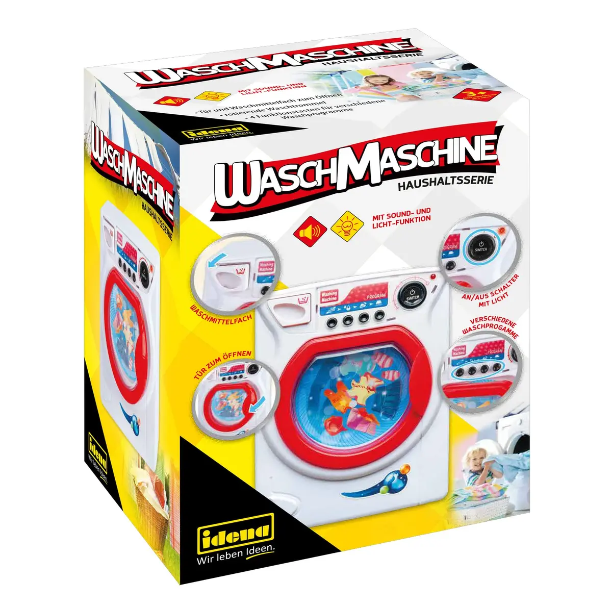 Idena Children's Washing Machine with Sound & Light Effects | Realistic Play Toy for Kids 15cm x 18cm x 23cm - main product image