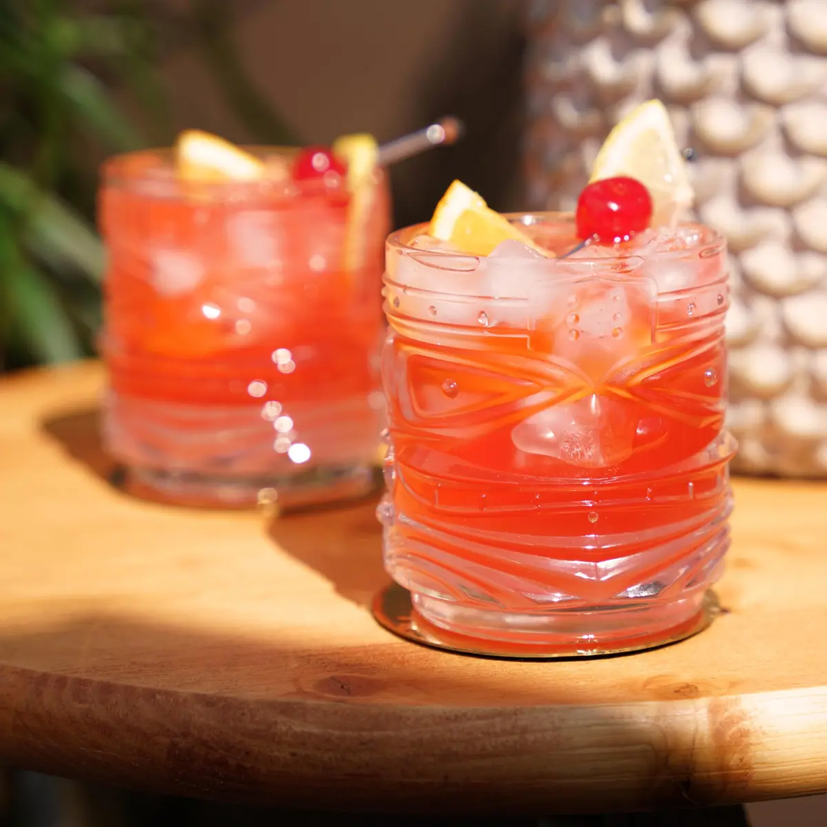 Viski Pacific Tiki Glasses Set of 2 | 12 Oz Tropical Cocktail Tumblers, Clear, Stackable, Unique Tiki Face Design - view 4
