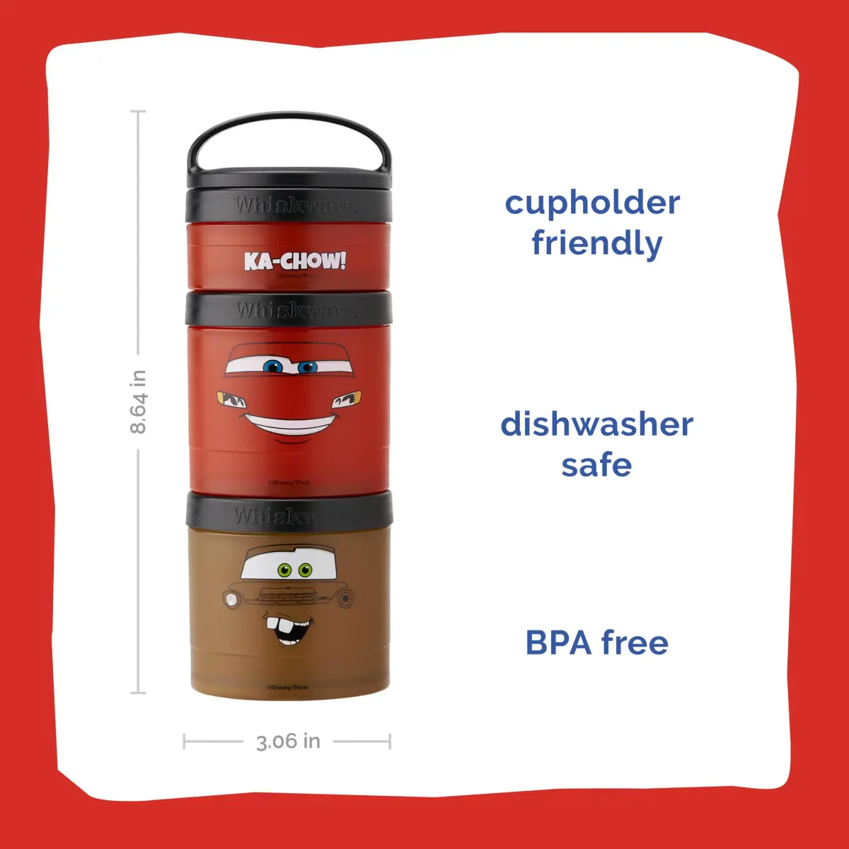 Whiskware Disney Pixar Stackable Snack Containers for Kids and Toddlers, 3-Piece Set | BPA-Free & Dishwasher-Safe - view 2