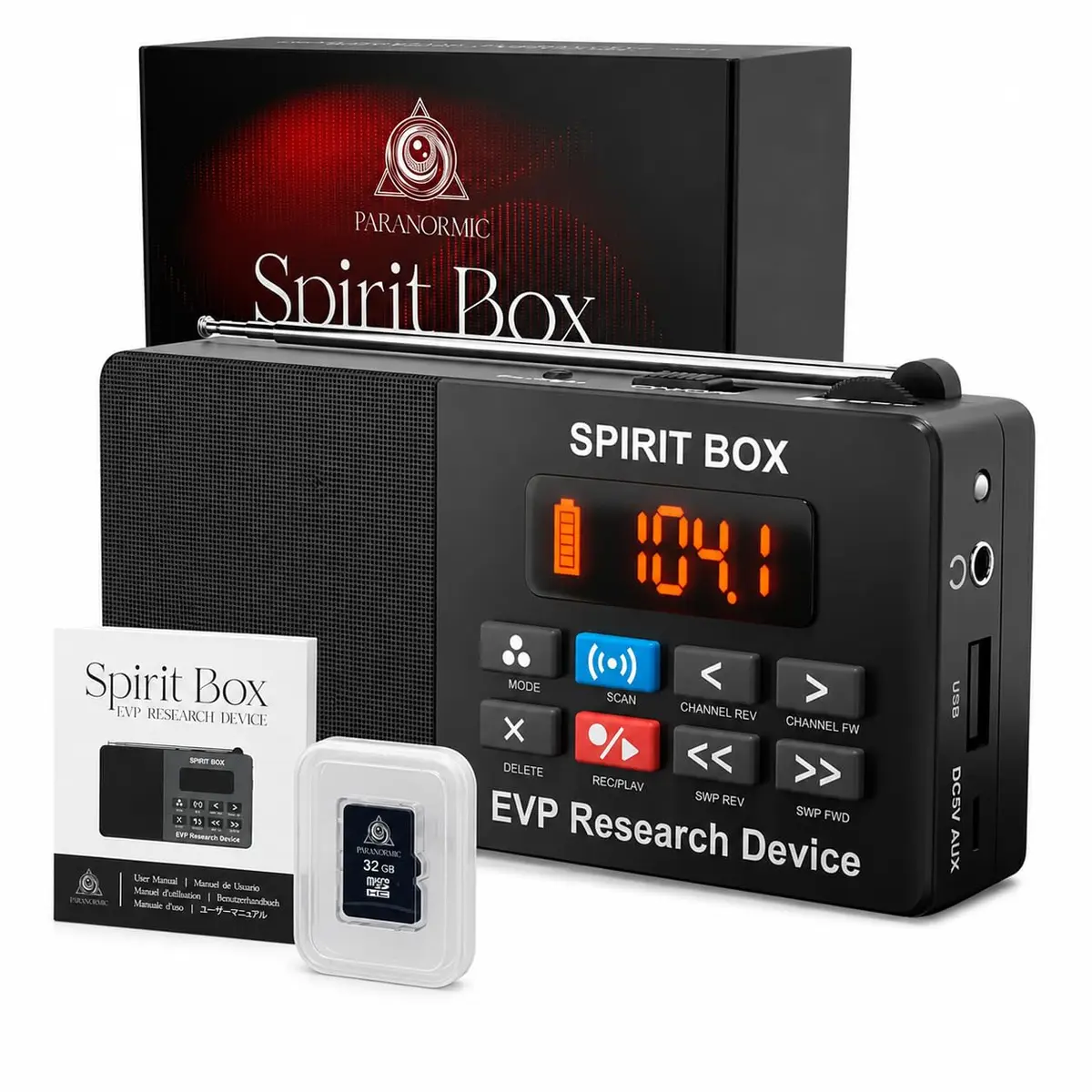 PARANORMIC Spirit Box for Ghost Hunting | 87.5-108 MHz FM & 522-1710 kHz AM | EVP Recorder, Night-Ready, 32GB MicroSD - main product image
