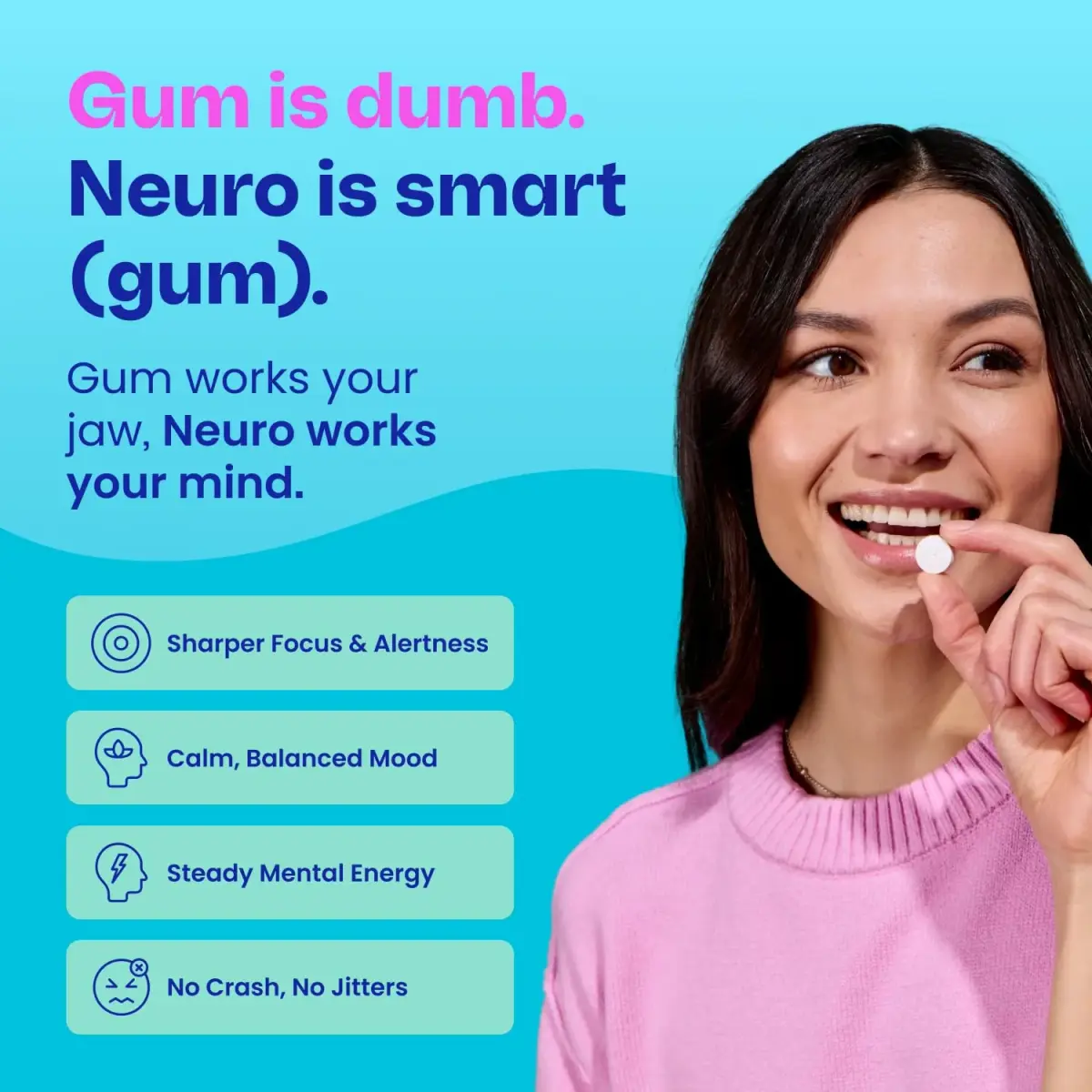 Neuro Energy & Focus Gum, Cinnamon, 90 Count | Sugar-Free Nootropic Supplement with L-Theanine & Natural Caffeine - view 3