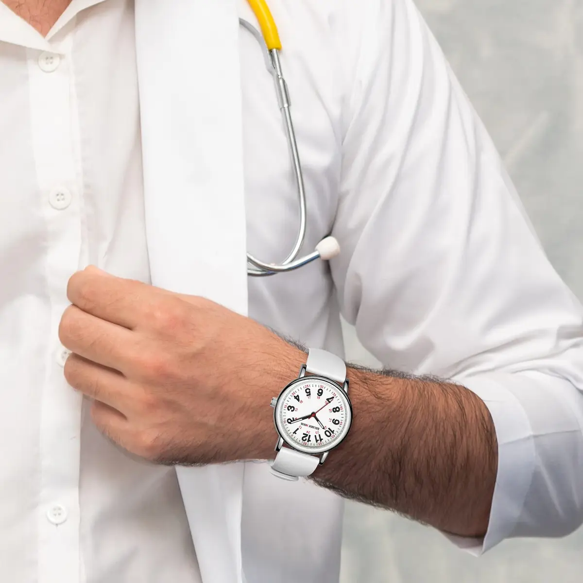 GOLDEN HOUR Waterproof Nurse Watch 38mm White Silicone Band | Easy Read 12/24 Hour Dial, Second Hand, Medical-Style - view 7