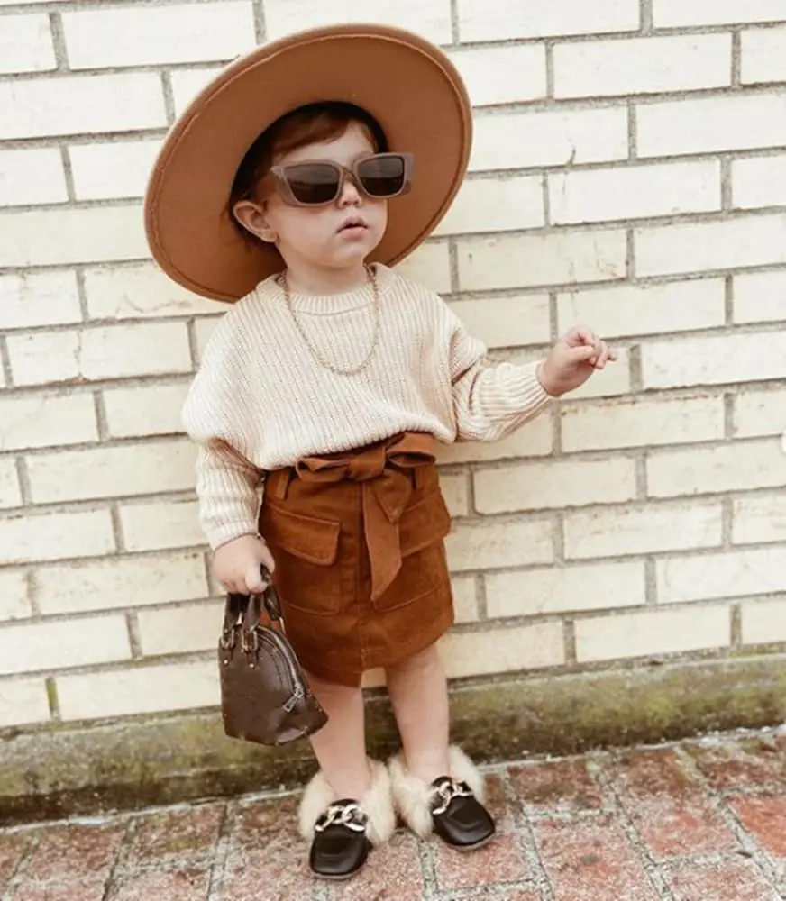 RSRZRCJ Kids Toddler Girl Fall Winter Outfit 3-4T | Long Sleeve Knit Pullover & Mini Skirt - view 2