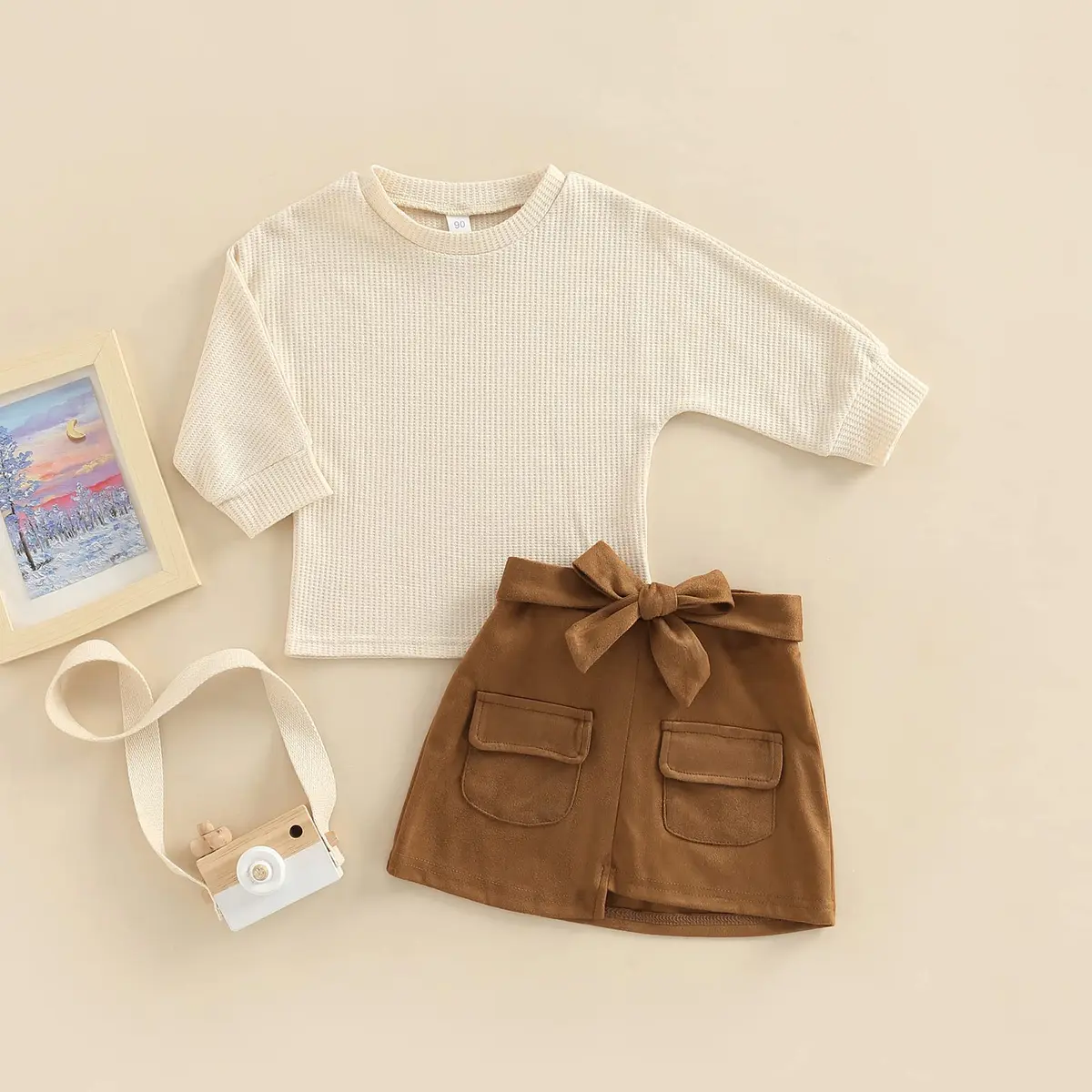 RSRZRCJ Kids Toddler Girl Fall Winter Outfit 3-4T | Long Sleeve Knit Pullover & Mini Skirt - view 3