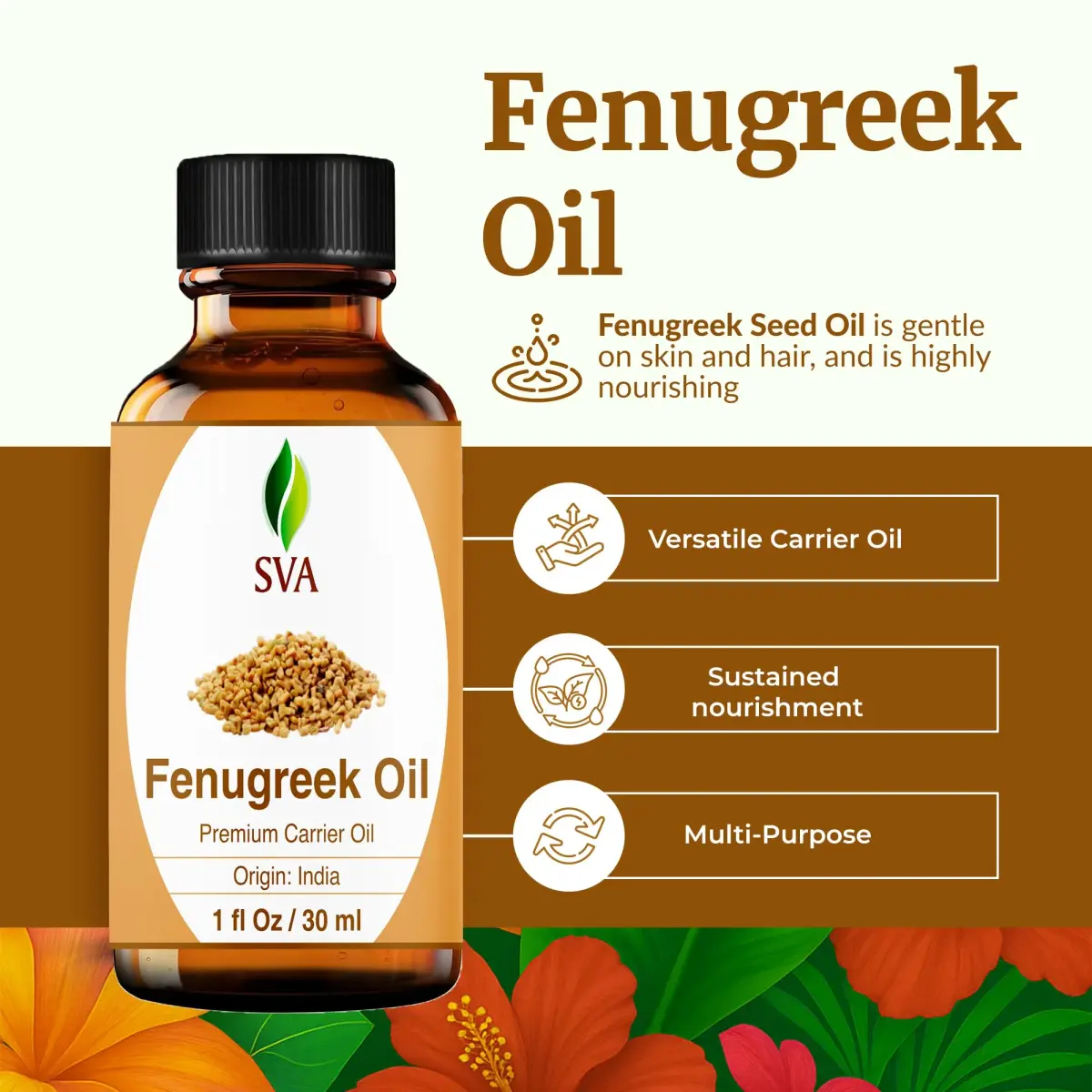 SVA ORGANICS Fenugreek Seed Carrier Oil 30 ml (1 Fl Oz) | USA Imported for Hair & Skin Care - view 2