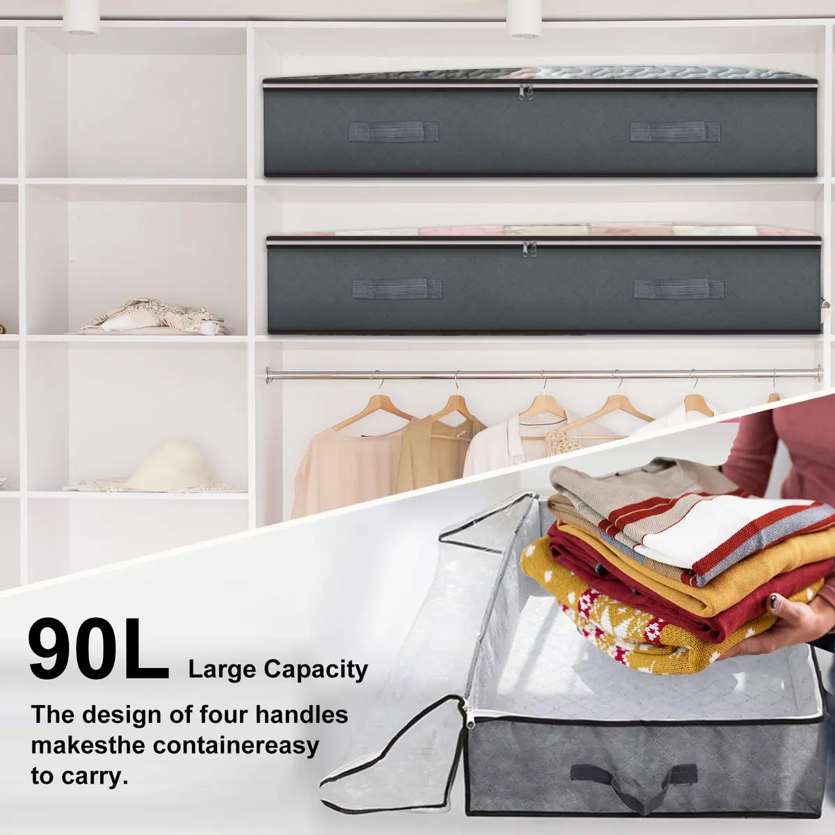 BiCINE 95L Under Bed Storage Containers 4 Pack | 240cm x 127cm x 18cm Foldable Closet Organizers - view 6