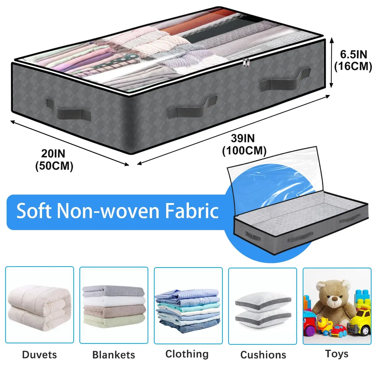 BiCINE 95L Under Bed Storage Containers 4 Pack | 240cm x 127cm x 18cm Foldable Closet Organizers - view 2
