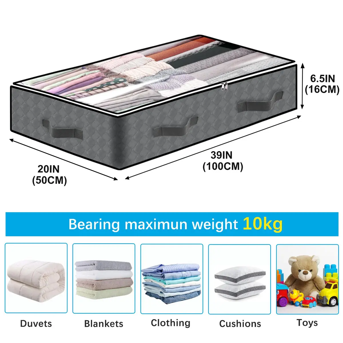 BiCINE 6 Pack Under Bed Storage Containers 90L (237.8L total) | Collapsible Closet Organizers for Blankets, Clothes, Linens - view 3
