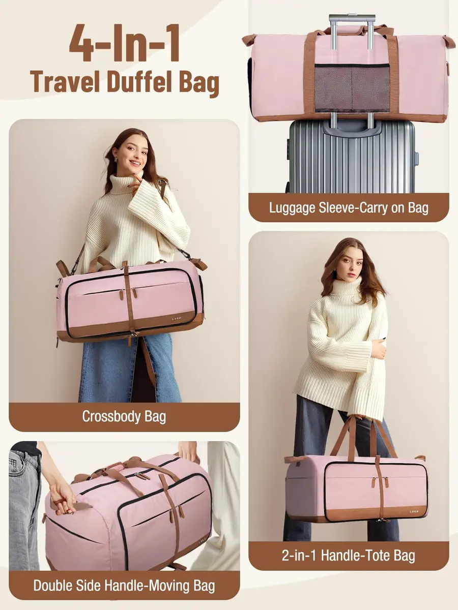 Lekesky Foldable Travel Duffel Bag for Women, 80L | Large Capacity with Shoes & Water-Resistant Design - view 5