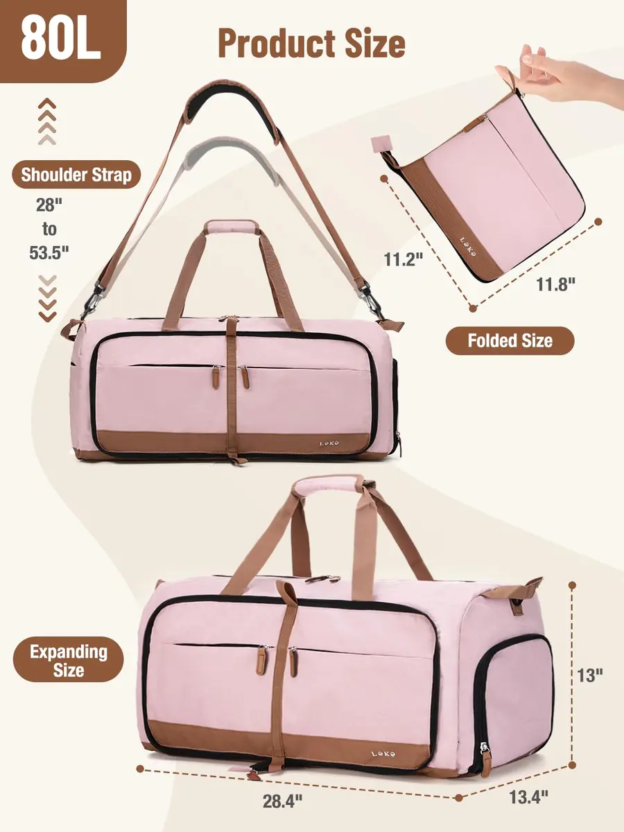 Lekesky Foldable Travel Duffel Bag for Women, 80L | Large Capacity with Shoes & Water-Resistant Design - view 3