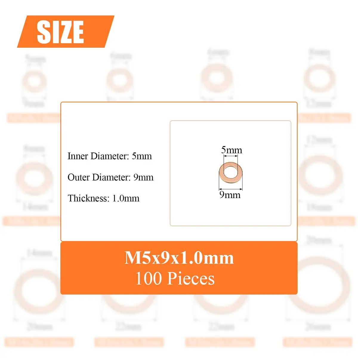 HELIFOUNER M5x9x1.0mm Copper Washers 100 Pieces | Metric Sealing Flat Washers for Fuel & Hydraulic Fittings - view 3