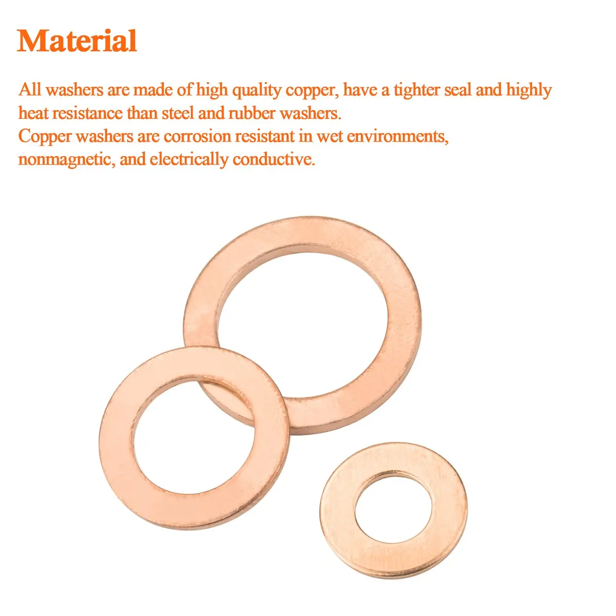 HELIFOUNER M16x22x1.0mm Copper Washers 60 Pieces | Sealing & Heat Resistant Metric Flat Washers - view 2