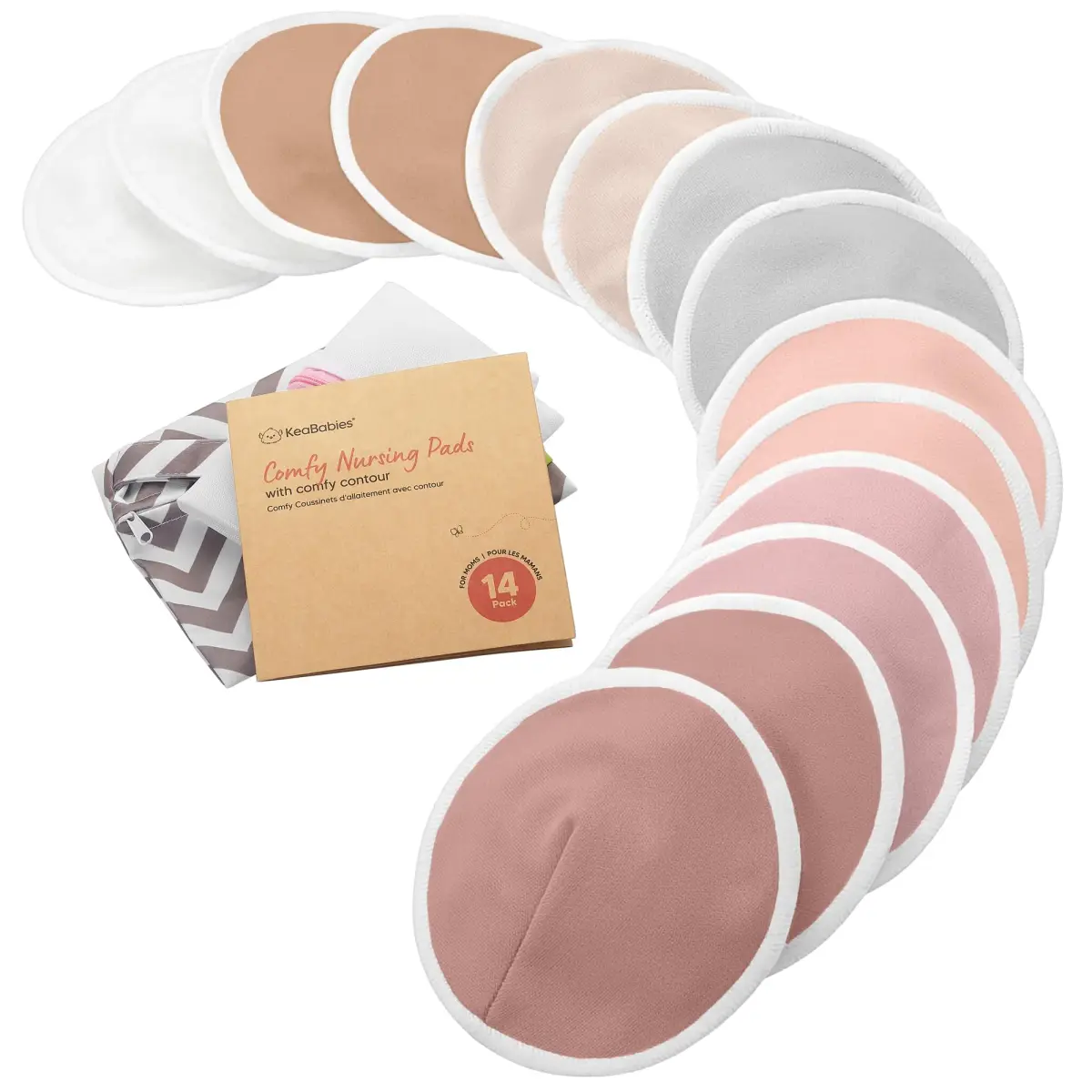 KeaBabies Organic Nursing Pads (14-Pack, Lovelle, 4.6") | 4-Layer Absorbency for Leak Protection - main product image