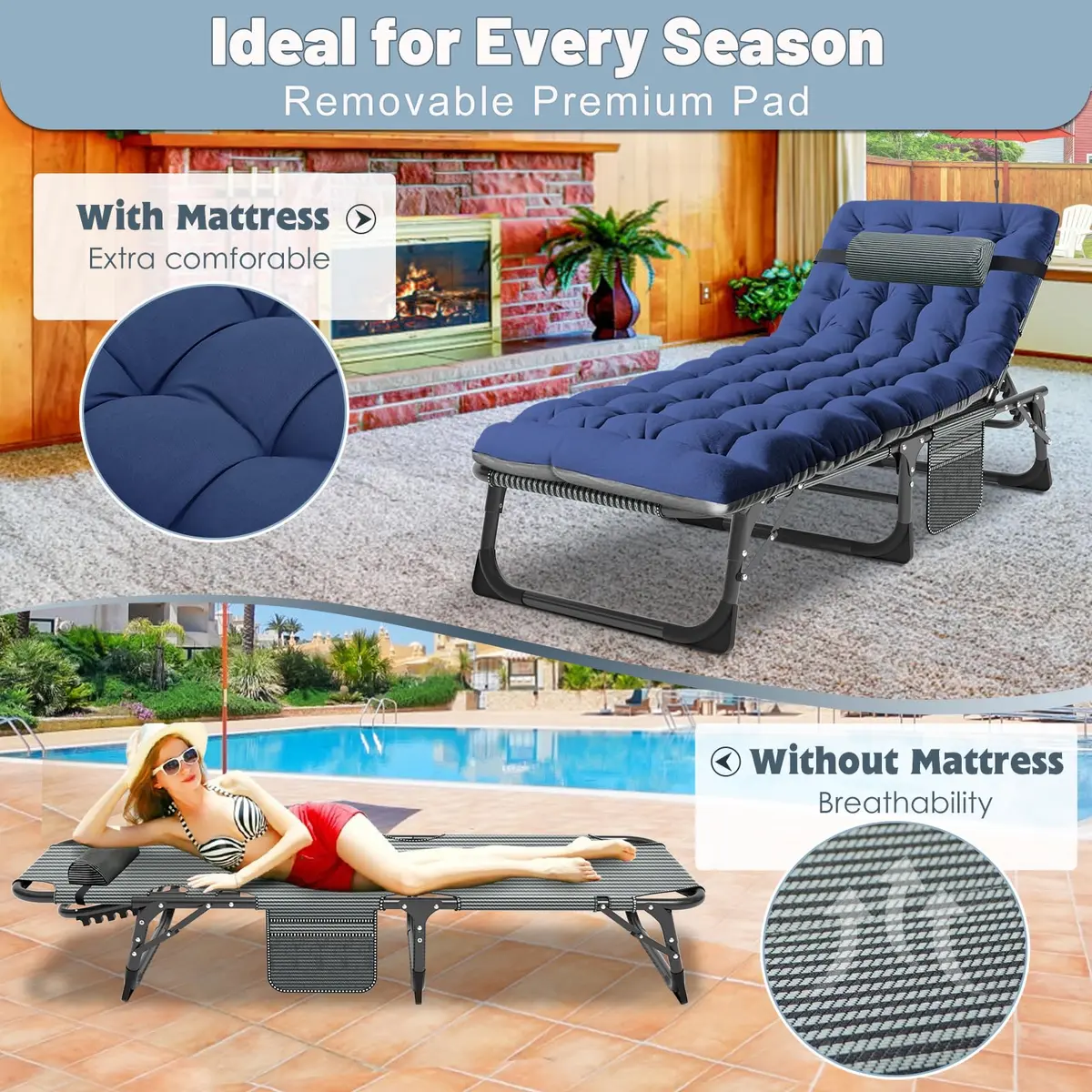 Slsy Folding Camping Cot for Adults | Adjustable 5-Position Portable Bed with Removable Mat - view 5