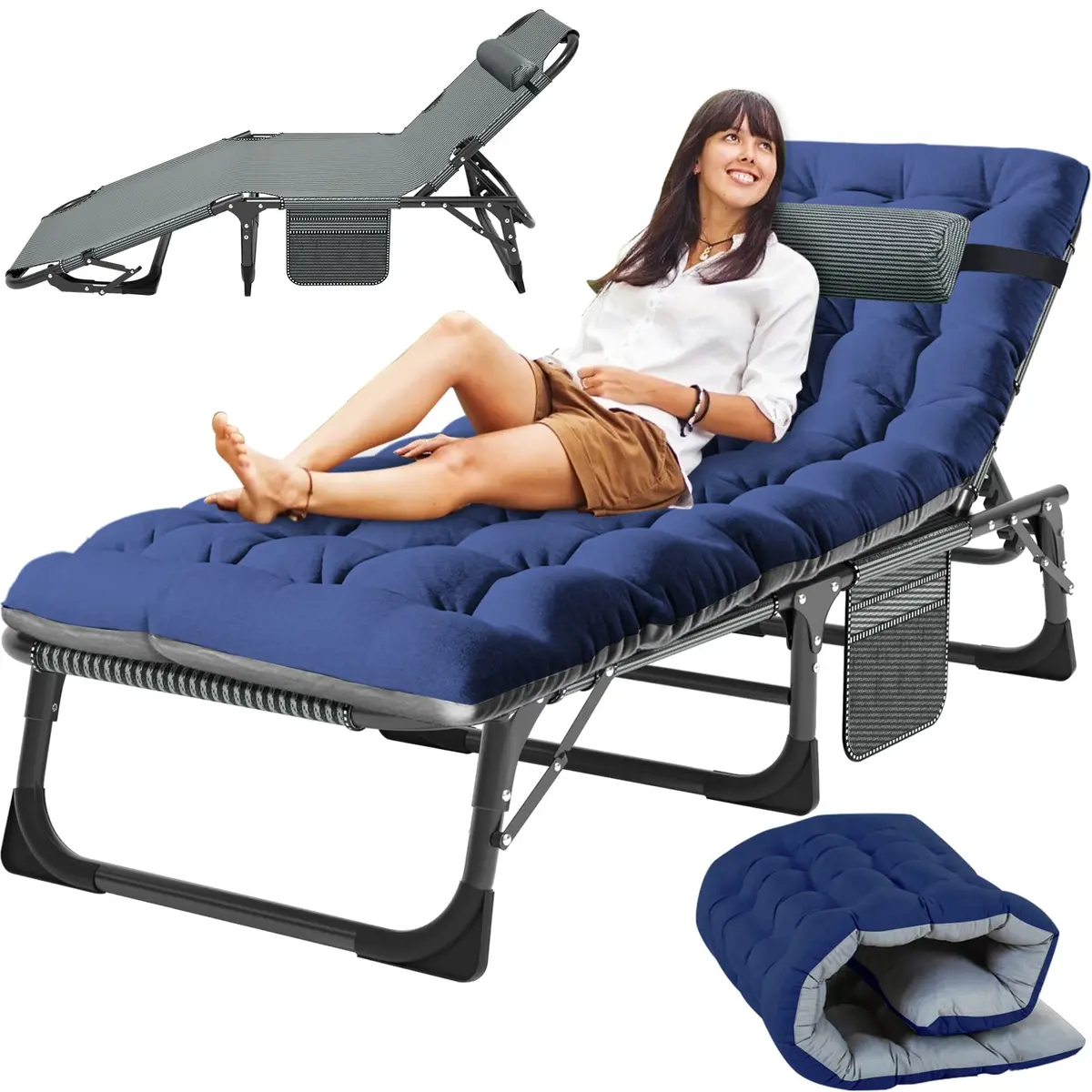 Slsy Folding Camping Cot for Adults | Adjustable 5-Position Portable Bed with Removable Mat - main product image