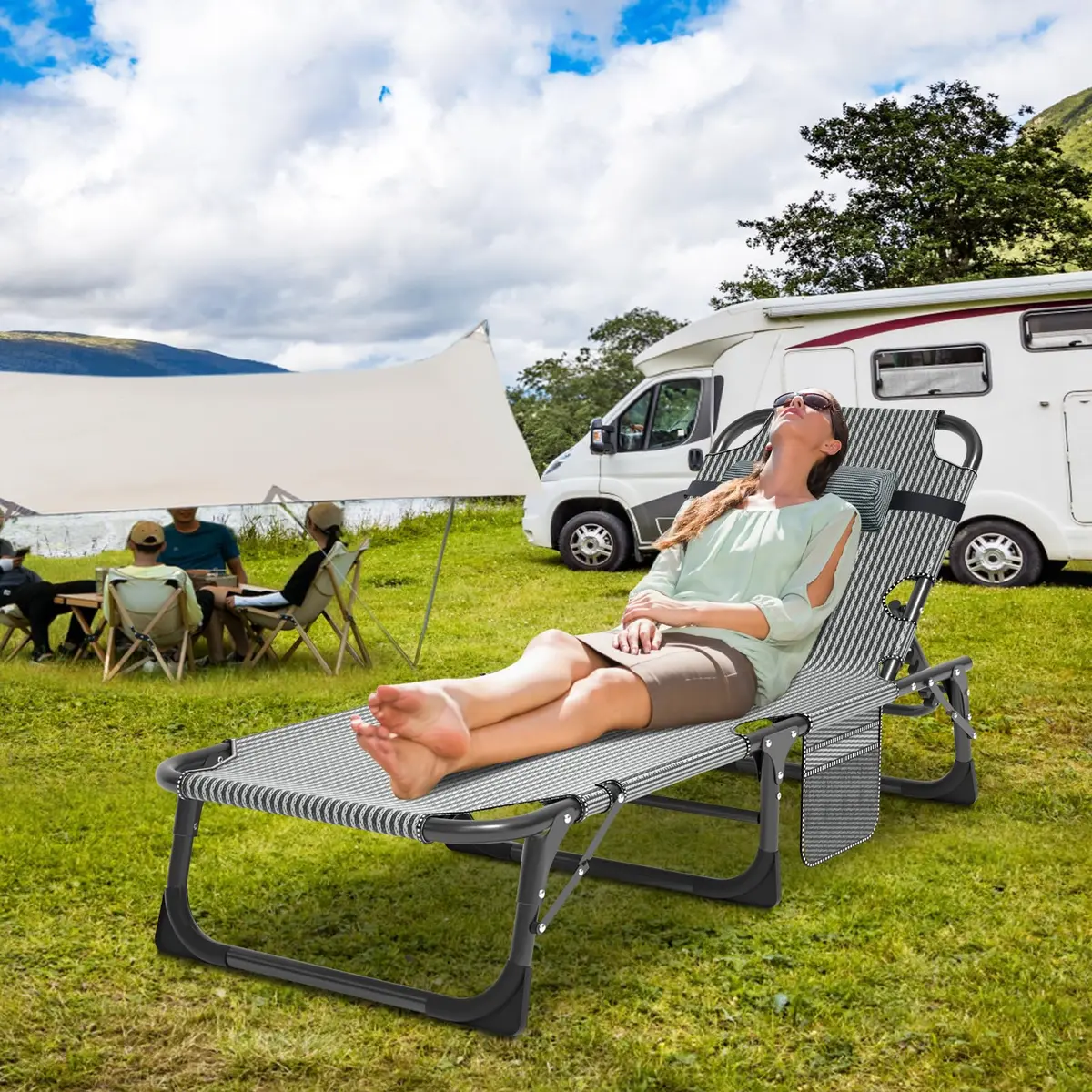 Slsy Folding Camping Cot for Adults | Adjustable 5-Position Portable Bed with Removable Mat - view 2